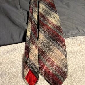 Mens Red and Gray Plaid Wool Tie - Scotch House London edition
